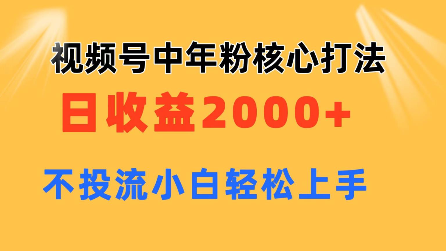 视频号中年粉核心玩法 日收益2000+ 不投流小白轻松上手-天天有课网