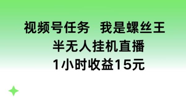 微信视频号每日任务，我就是螺钉王， 半没有人放置挂机1钟头盈利15元【揭密】-中创网_分享中赚网创业资讯_最新网络项目资源-天天有课网