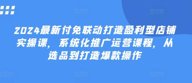 2024全新付免连动打造出赢利型店面实操课，专业化营销推广营销课程，从选款到推出爆款实际操作-天天有课网