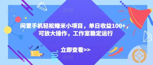 闲置手机轻松赚米小项目，单日收益100+，可放大操作，工作室稳定运行-天天有课网
