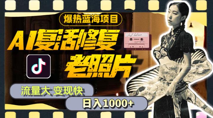 暴热蓝海项目，AI复生修复老照片，流量多 转现快 一天收益1000 实例教程 素材内容-天天有课网