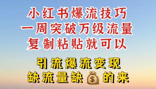 小红书的爆流方法，一周提升千级总流量，拷贝就能，引流方法爆流变性现【揭密】-天天有课网