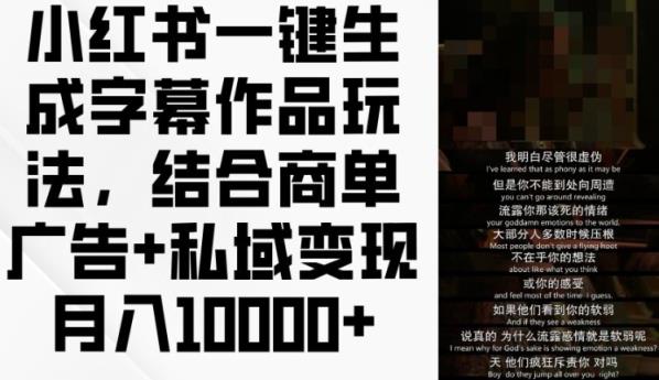 小红书的一键生成外挂字幕著作游戏玩法，融合商单广告宣传 私域变现月入1w 【揭密】-天天有课网