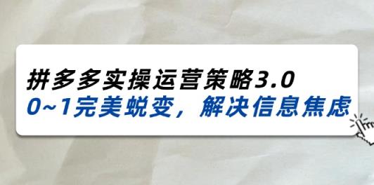 2024-2025拼多多平台实际操作运营战略3.0，0~1华丽蜕变，处理信息焦虑-天天有课网