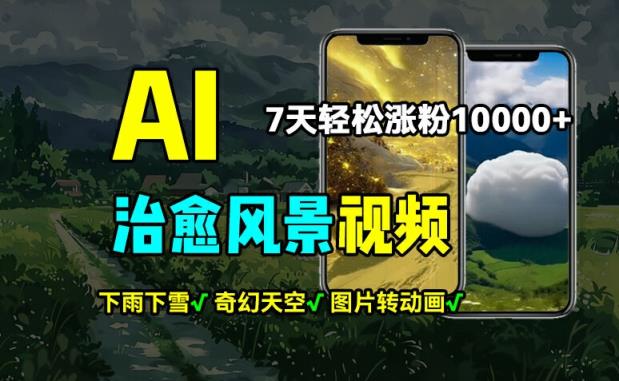 AI制作治愈风景，7天涨粉过万，落地云下雨下雪等场景制作，上手快操作简单-天天有课网