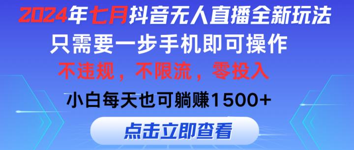 2024年七月抖音无人在线全新玩法，仅需一部手机即可操作，新手每日也可以…-天天有课网