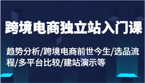 跨境电商电商独立站新手入门课：变化趋势/跨境电子商务来世今生/选款步骤/全平台较为/建网站演试等-天天有课网