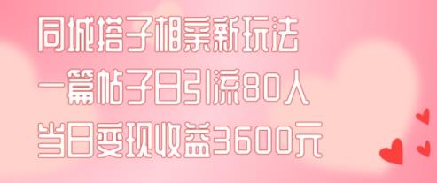 同城搭子相亲新玩法一篇帖子引流80人当日变现3600元(项目教程+实操教程)【揭秘】-天天有课网