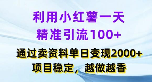 运用小红书的一天精准引流方法100 ，根据卖项目单日转现2k ，新项目平稳，越干越香【揭密】-天天有课网