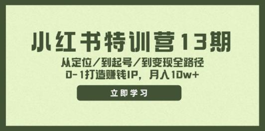 小红书特训营13期，从定位/到起号/到变现全路径，0-1打造赚钱IP，月入10w+-天天有课网