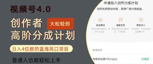 微信视频号4.0原创者高级分为方案，日入四位数的蓝海项目，平常人也可以快速上手-天天有课网