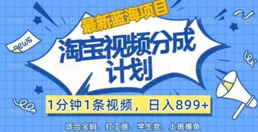 淘宝视频分为方案，1min1条短视频，日入899 ，有手就行-天天有课网