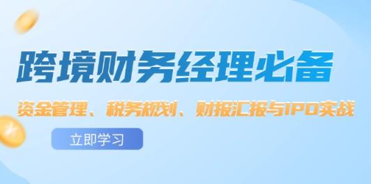 跨境 财务经理必备：资金管理、税务规划、财报汇报与IPO实战-天天有课网