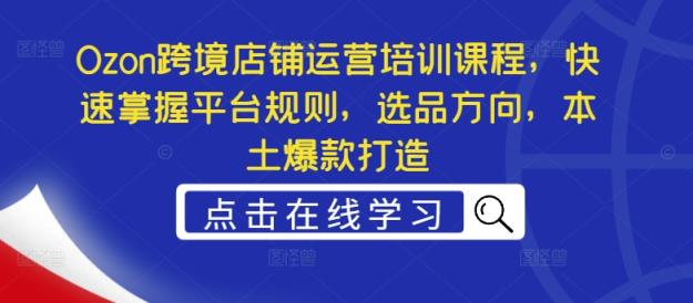 Ozon跨境电商店铺管理培训内容，快速上手运营规则，选款方位，当地爆款打造-天天有课网