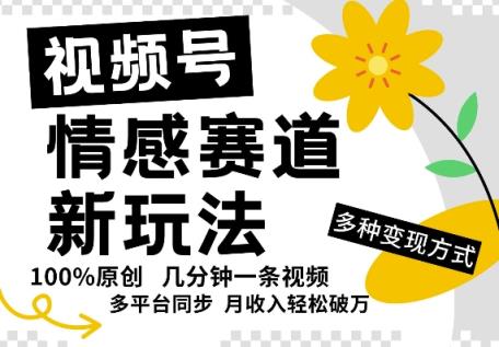 微信视频号情绪跑道全新玩法，5分钟左右一条原创短视频，实际操作简单易上手，日入5张-天天有课网