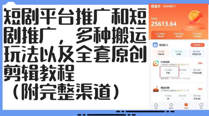 短剧平台推广和短剧推广，多种搬运玩法以及全套原创剪辑教程（附完整渠…-天天有课网