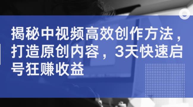 揭密中视频高效率创作技巧，打造出优质内容，3天迅速启号狂赚盈利-天天有课网