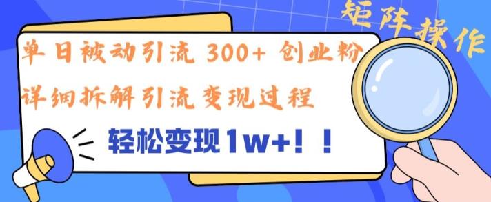 单日被动引流 300+ 创业粉，轻松变现1w+，矩阵操作详细拆解引流变现过程-天天有课网
