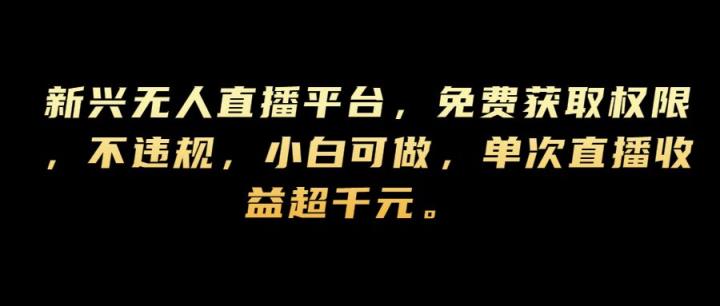 新兴无人直播平台，免费获取权限，不违规，小白可做，单次直播收益超千元-天天有课网