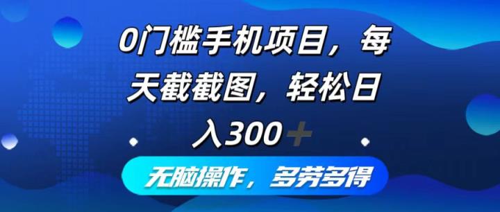 0门槛手机项目，每天截截图，轻松日入300+，无脑操作多劳多得-天天有课网