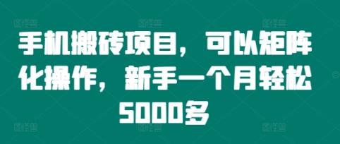 手机搬砖项目，可以矩阵化操作，新手一个月轻松5000多-天天有课网