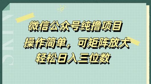 微信公众号纯撸项目，操作简单，可矩阵放大，轻松日入三位数-天天有课网
