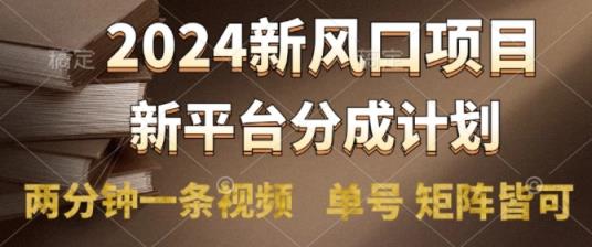 2024风口项目，新平台分成计划，两分钟一条视频，单号 矩阵皆可操作轻松上手月入9000+-天天有课网