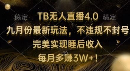 TB无人直播4.0九月份最新玩法，不违规不封号，完美实现睡后收入-天天有课网