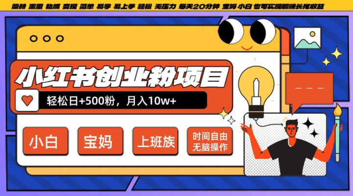 小红书创业粉日+500，月入10W+，无脑操作，每天20分钟-天天有课网