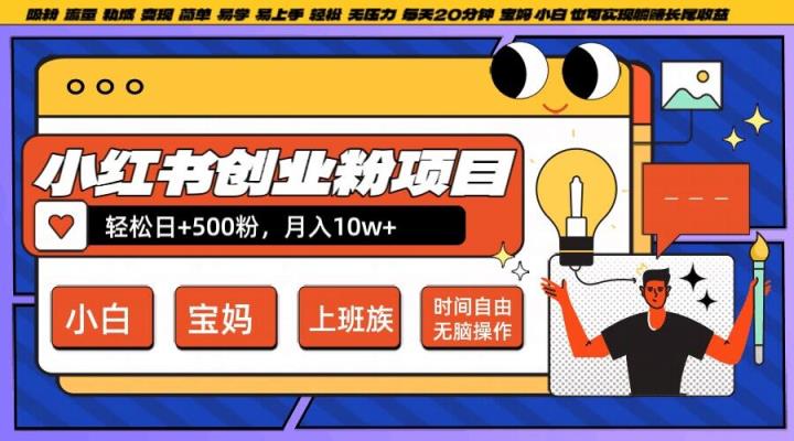 小红书创业粉项目日+500粉，每天20分钟躺赚长尾收益，无脑操作，宝妈，小白抓紧冲【揭秘】-天天有课网