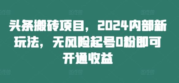 头条搬砖项目，2024内部新玩法，无风险起号0粉即可开通收益-天天有课网