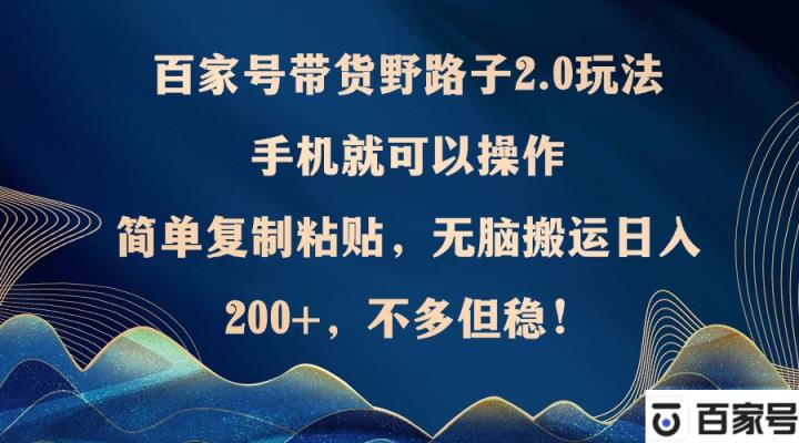 百家号带货野路子2.0玩法，手机就可以操作，简单复制粘贴，无脑搬运日…-天天有课网