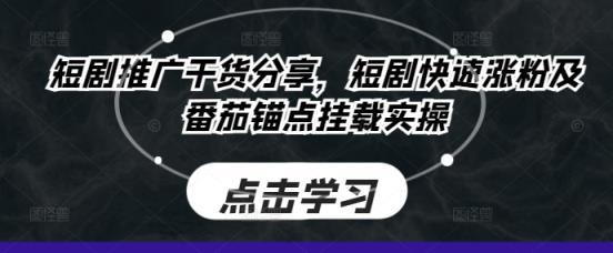 短剧推广干货分享，短剧快速涨粉及番茄锚点挂载实操-天天有课网