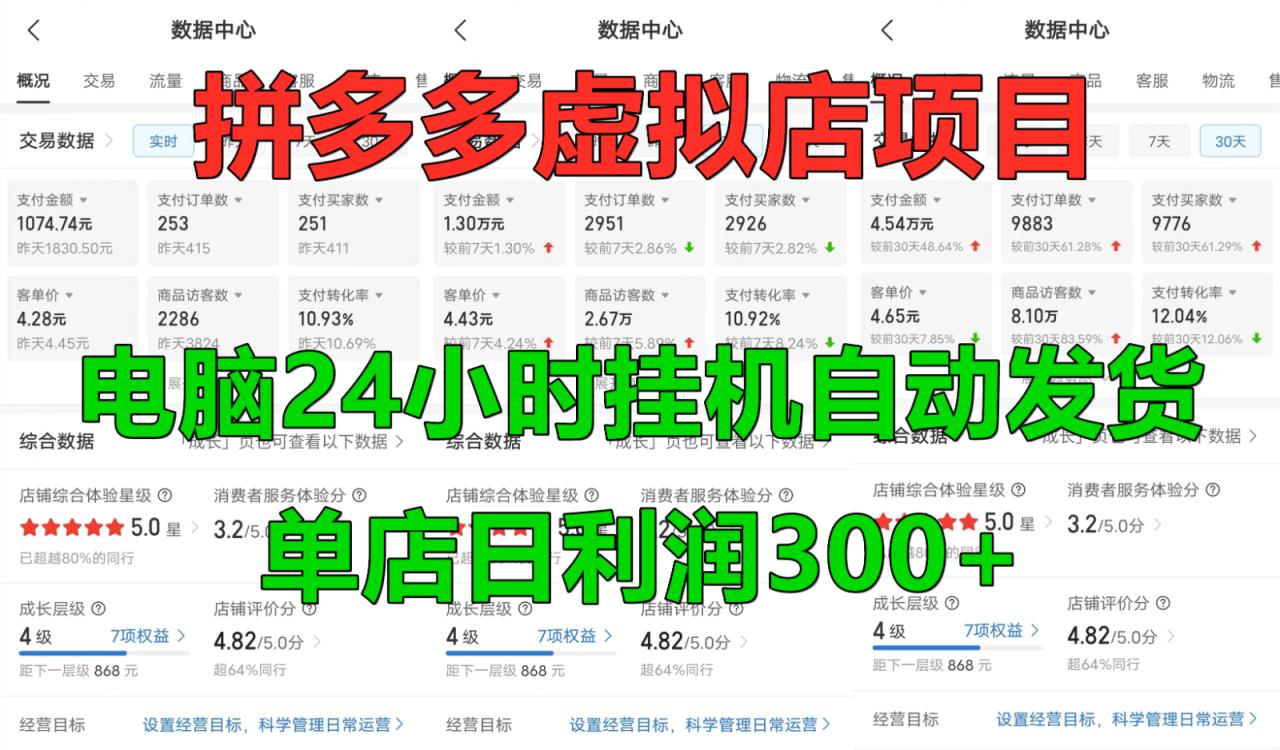 拼多多平台虚拟店铺新项目，电脑挂机自动发卡密，门店日盈利300-天天有课网