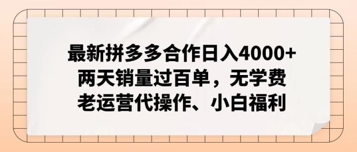 拼多多最新协作日入4000 二天销售量过百单，无培训费、老经营代实际操作、新手褔利-天天有课网