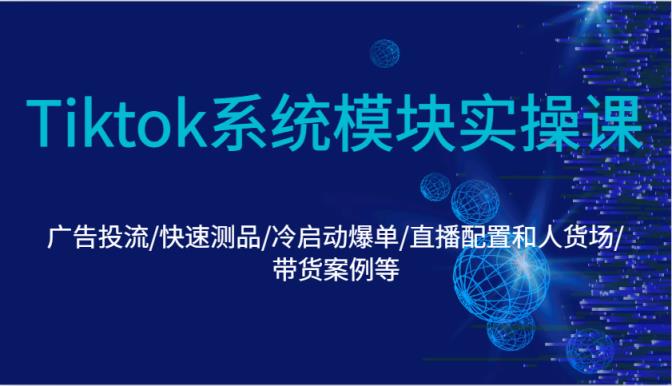 Tiktok系统模块实操课：广告投流/快速测品/冷启动爆单/直播配置和人货场/带货案例等-天天有课网